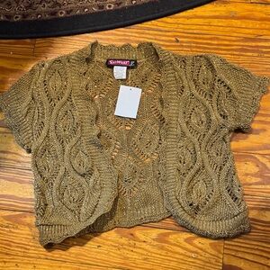 Say what?  Tan gold glittery Knit Cardigan